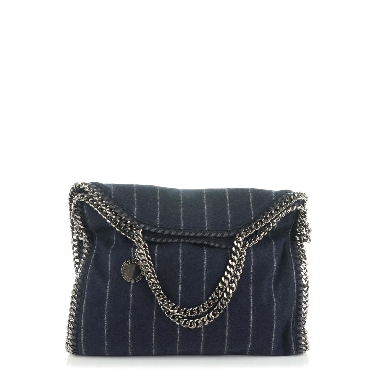 Wool Stripe Falabella Fold Over Tote Navy