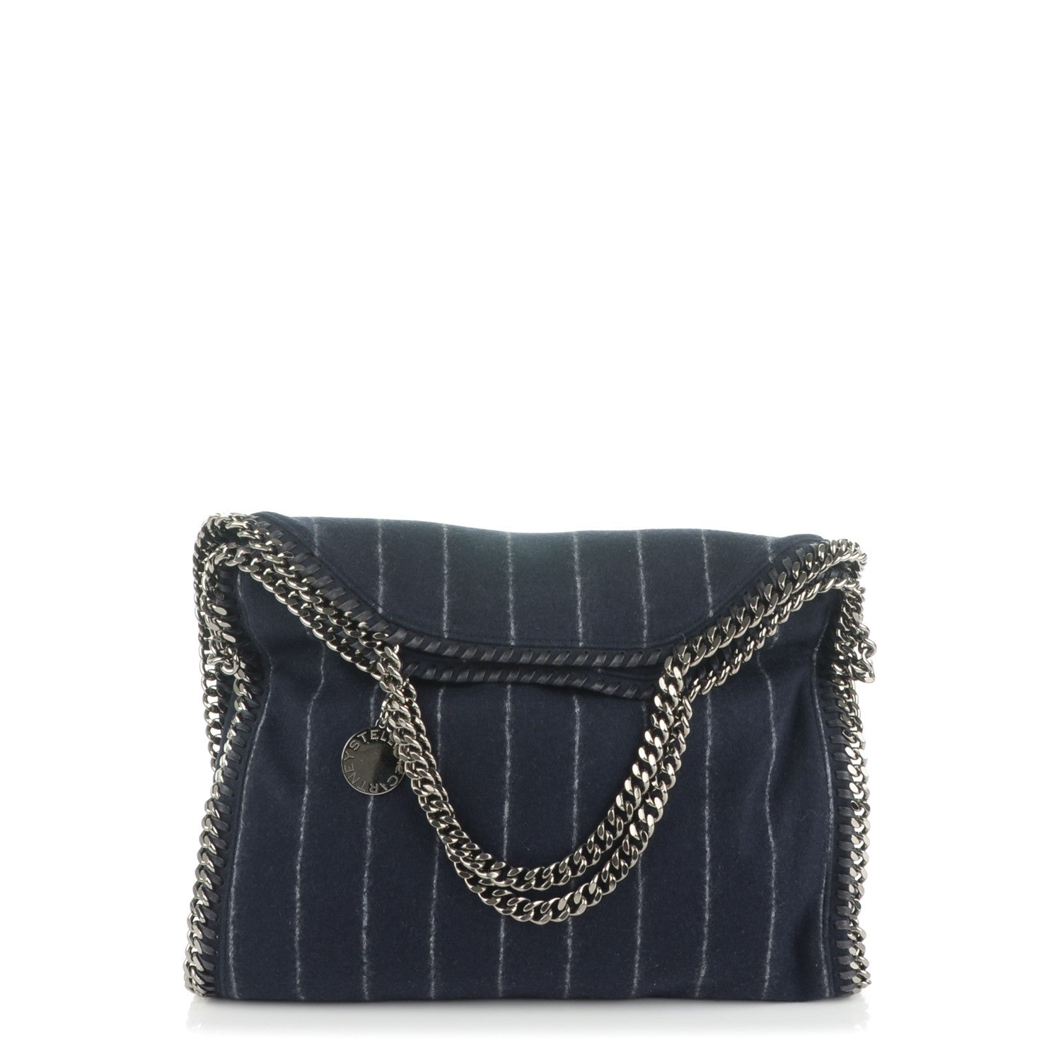 Stella McCartney Wool Stripe Falabella Fold Over Tote Navy 1 of 8