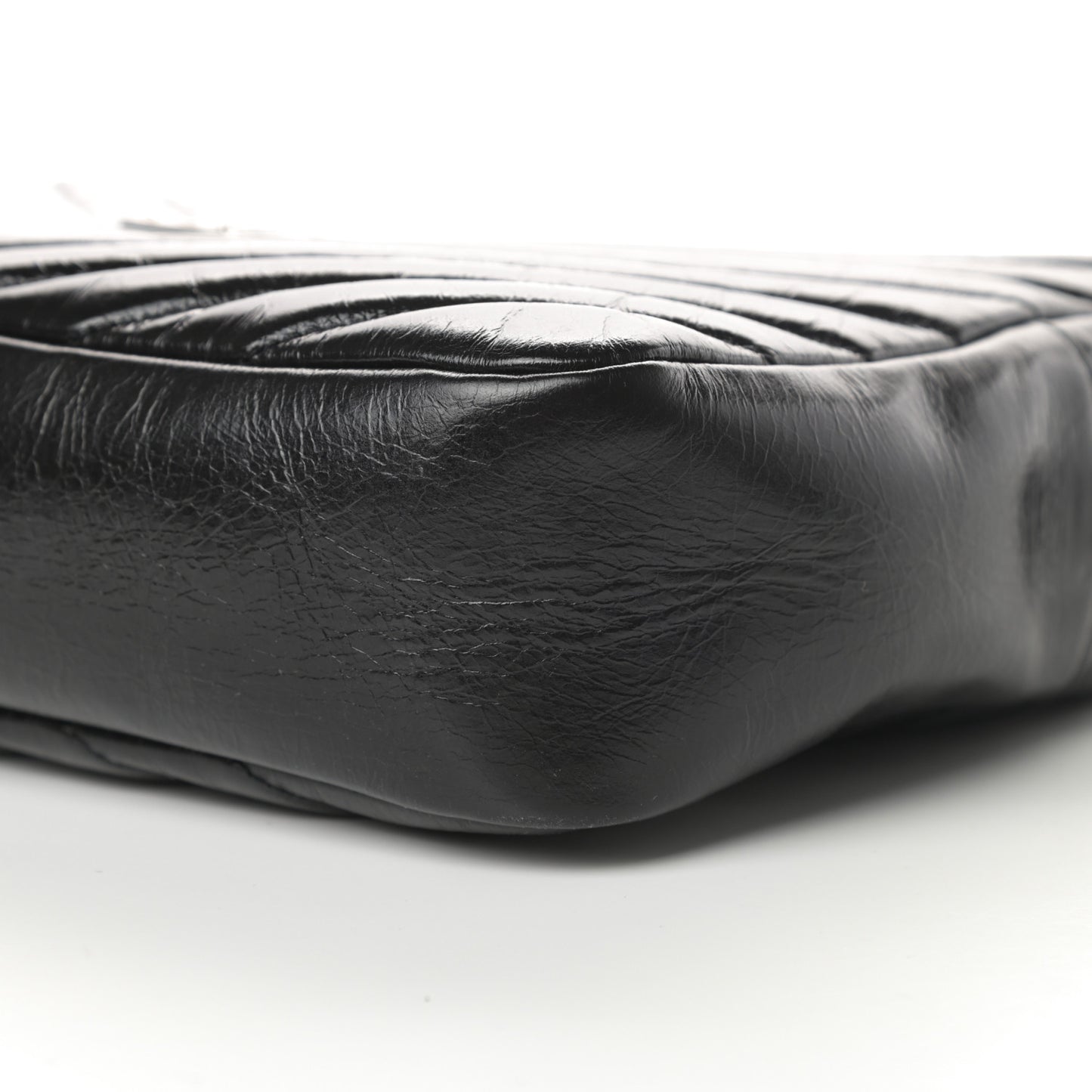 Cracked Shiny Calfskin Matelasse Monogram Lou Camera Bag Black