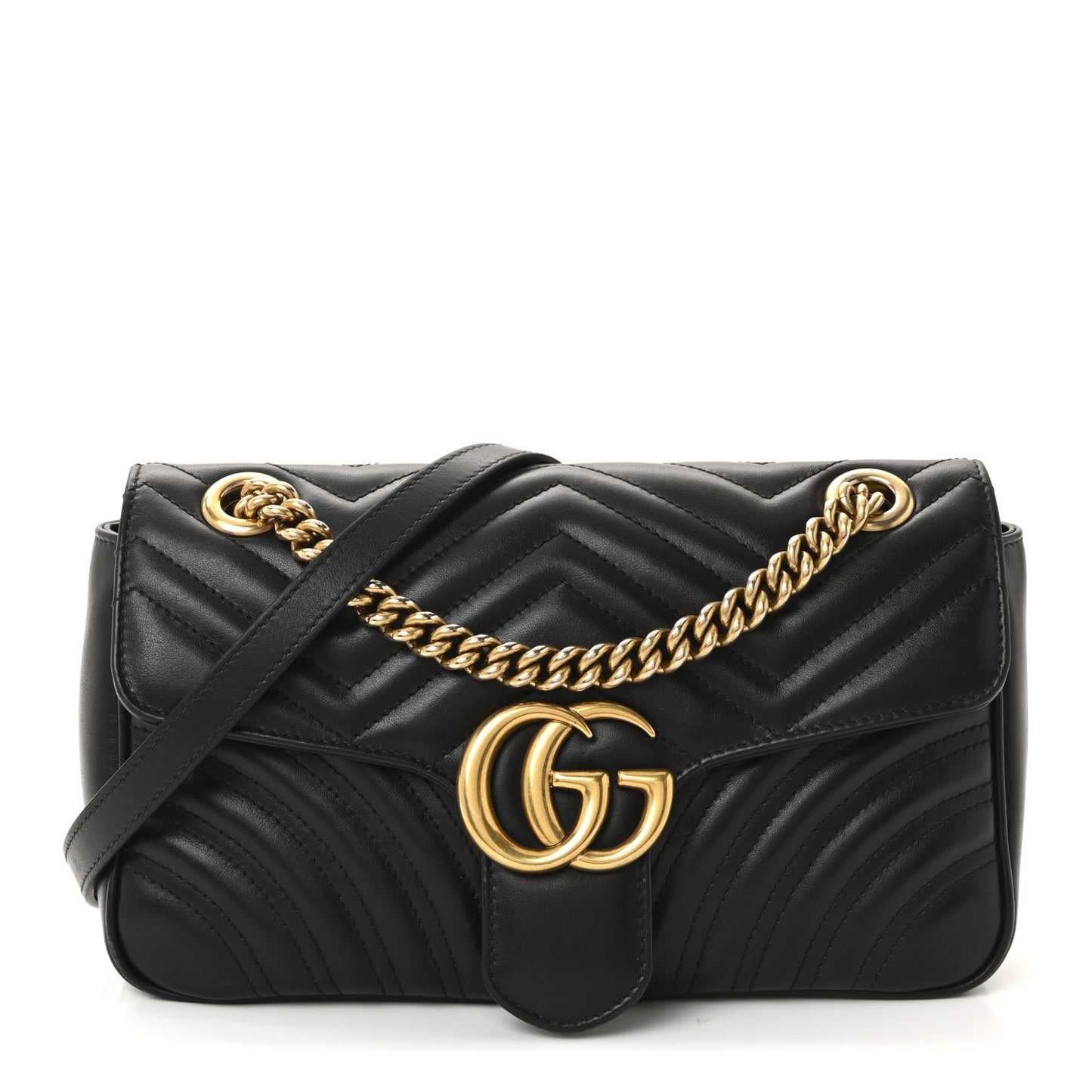 Calfskin Matelasse Small GG Marmont Shoulder Bag Black