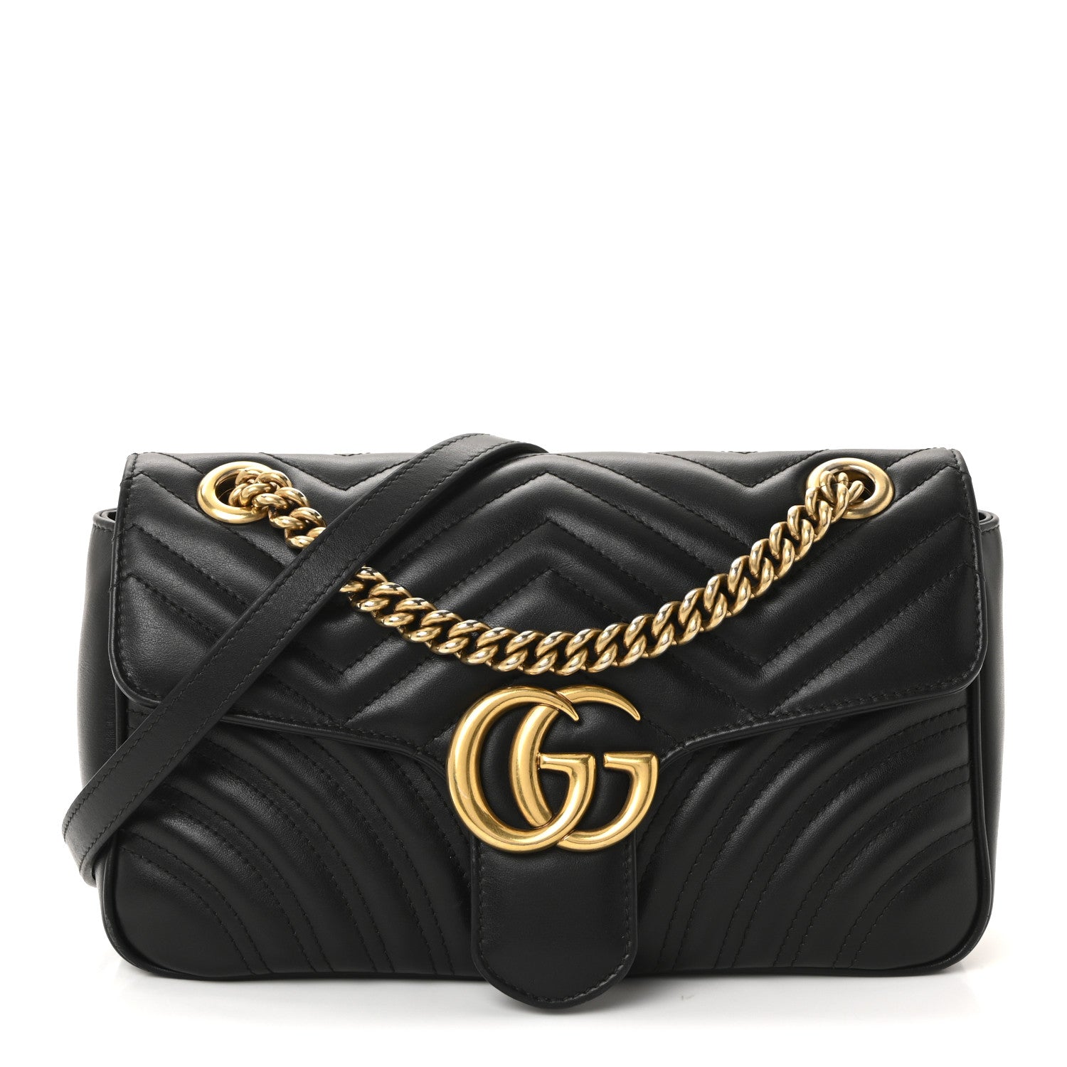 Gucci Calfskin Matelasse Small GG Marmont Shoulder Bag Black 1 of 11