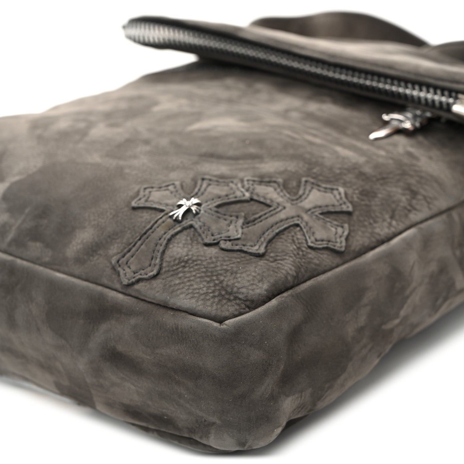 Chrome Hearts Suede Calfskin Zip Top Cross Patch Crossbody Bag