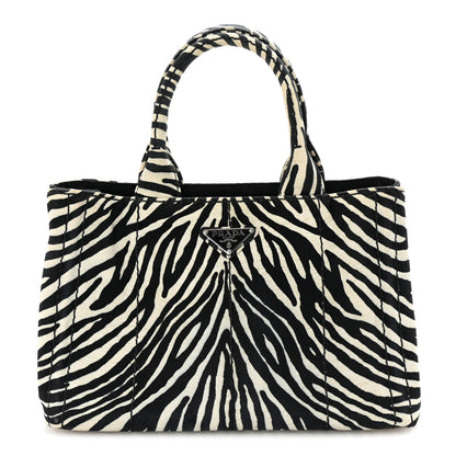Prada Canapa Zebra Print Small Tote White Black 1 of 9