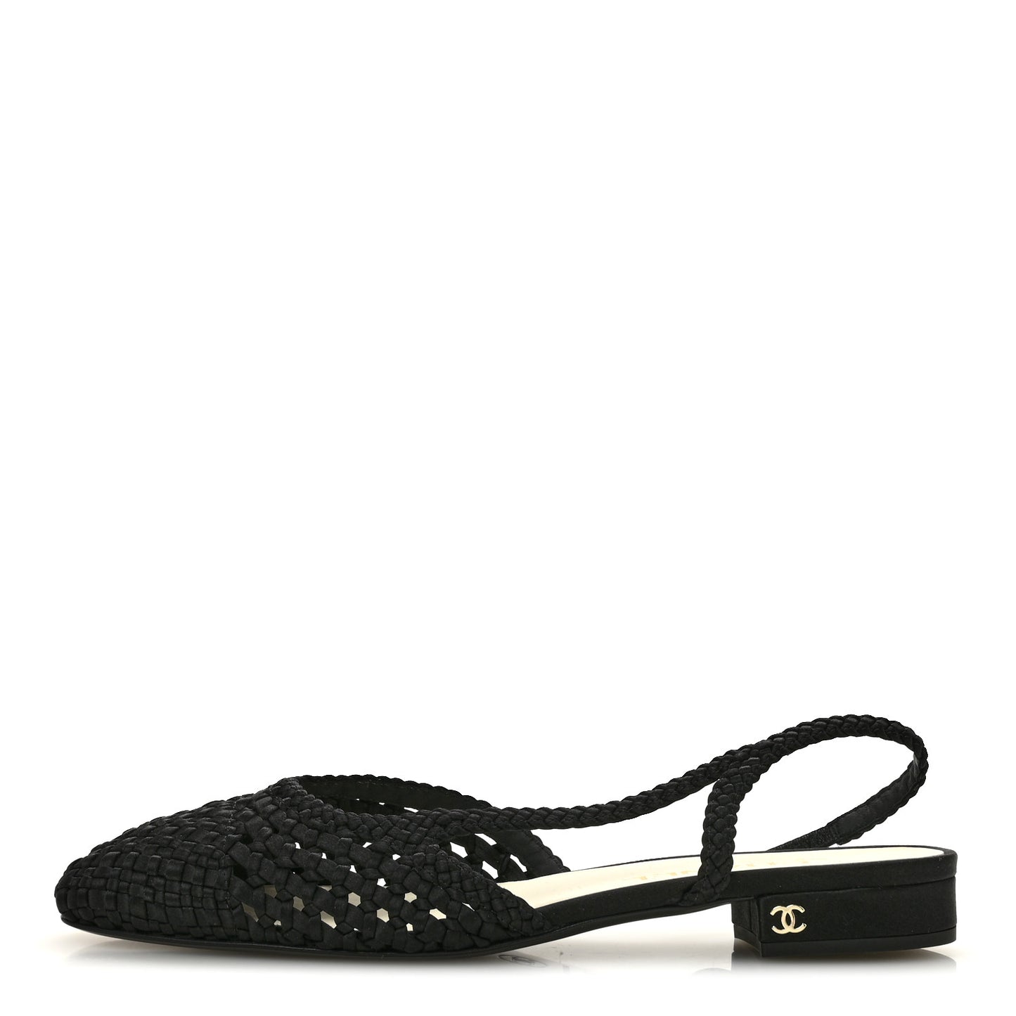 Satin Braided Slingback Flats 39.5 Black