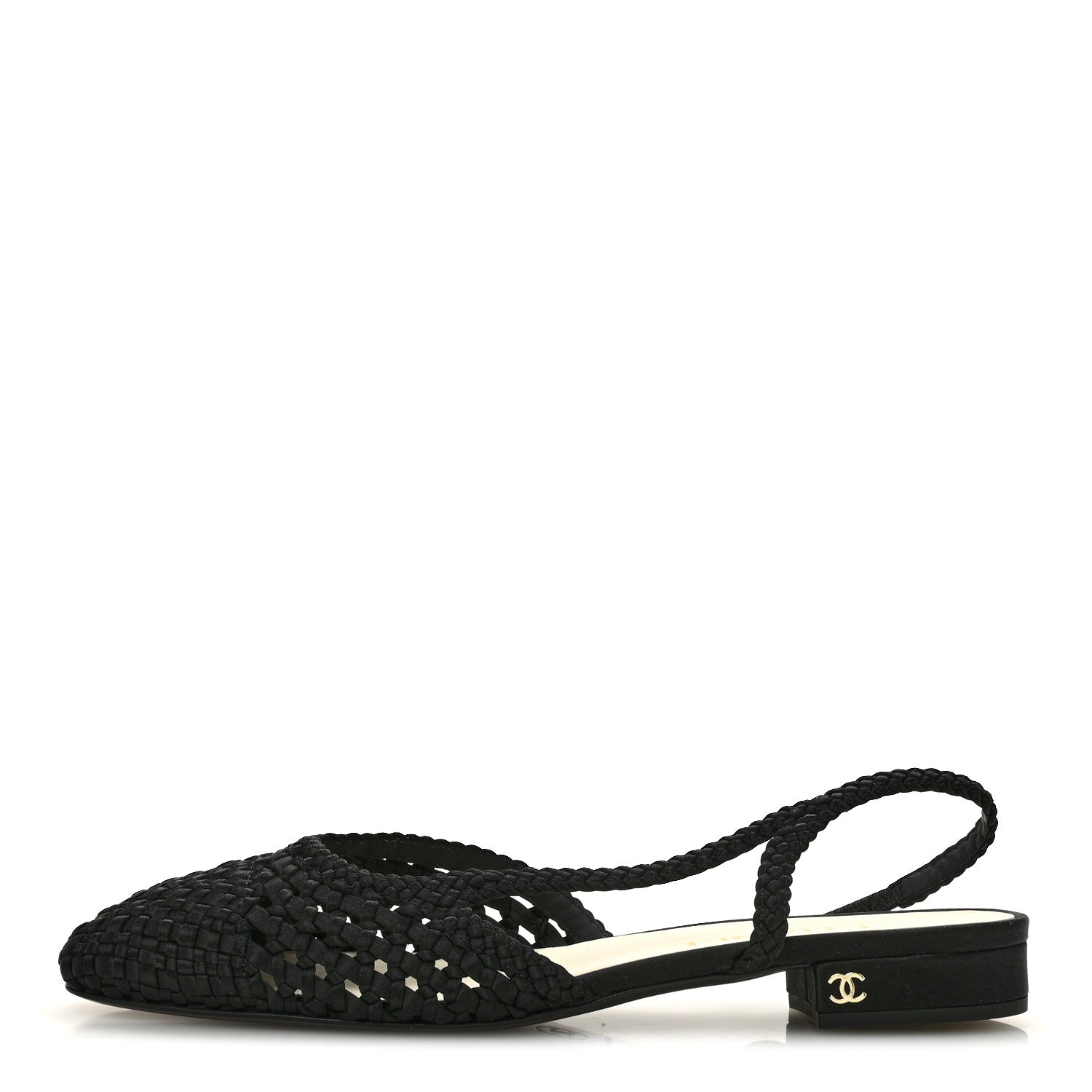 Chanel Satin Braided Slingback Flats 39.5 Black 1 of 9