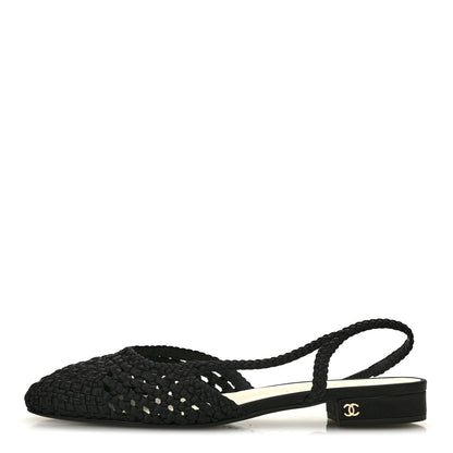 Chanel Satin Braided Slingback Flats 39.5 Black 1 of 9