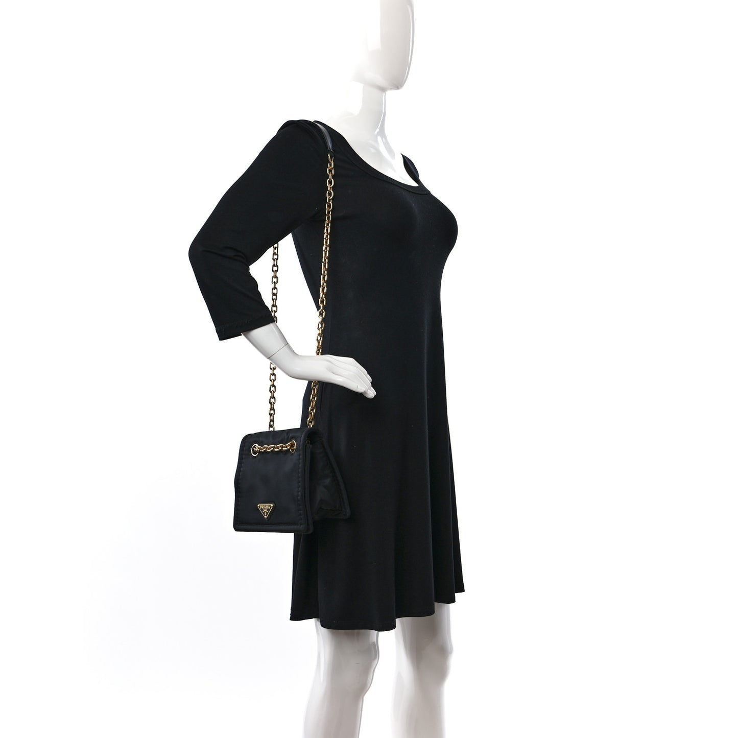 Tessuto Nylon Chain Flap Shoulder Bag Black