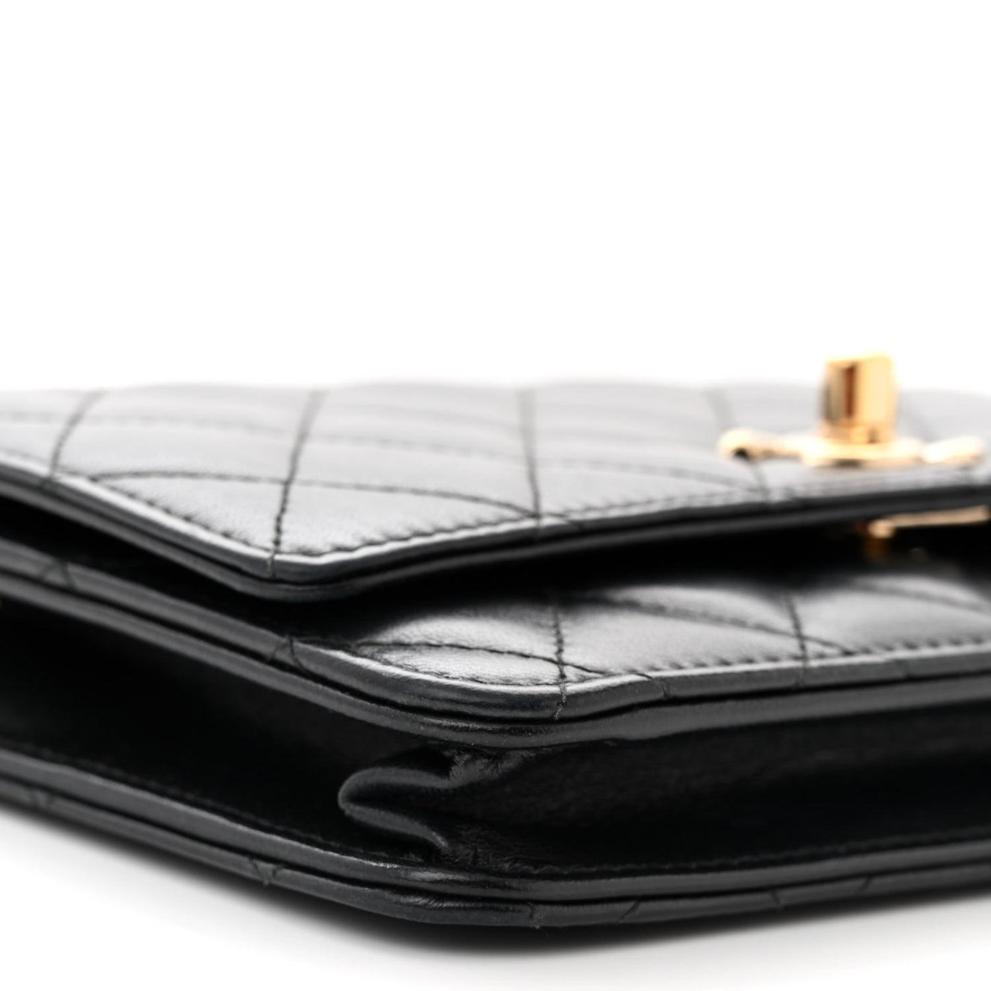 Lambskin Quilted Trendy CC Wallet On Chain WOC Black