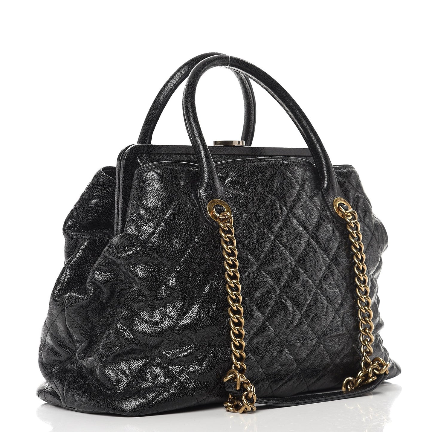 Glazed Caviar Quilted Large Frame Tote Black