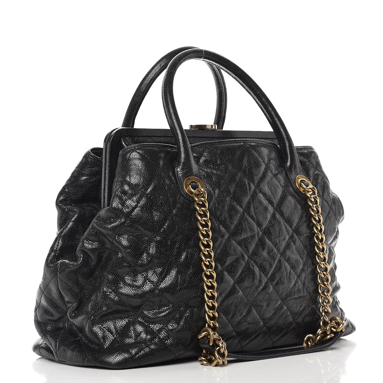 Chanel Glazed Caviar Quilted Large Frame Tote Black 4 of 10