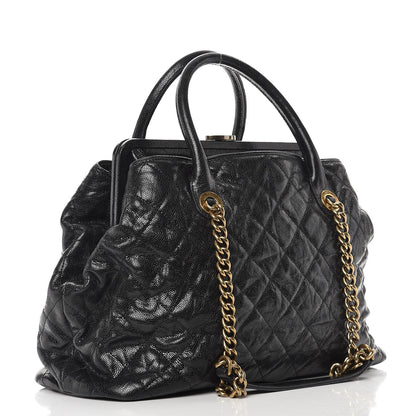 Chanel Glazed Caviar Quilted Large Frame Tote Black 4 of 10