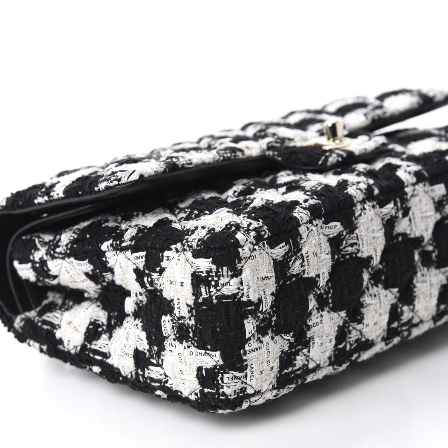 Chanel Tweed Quilted Medium Double Flap Black Ecru White 6 of 12