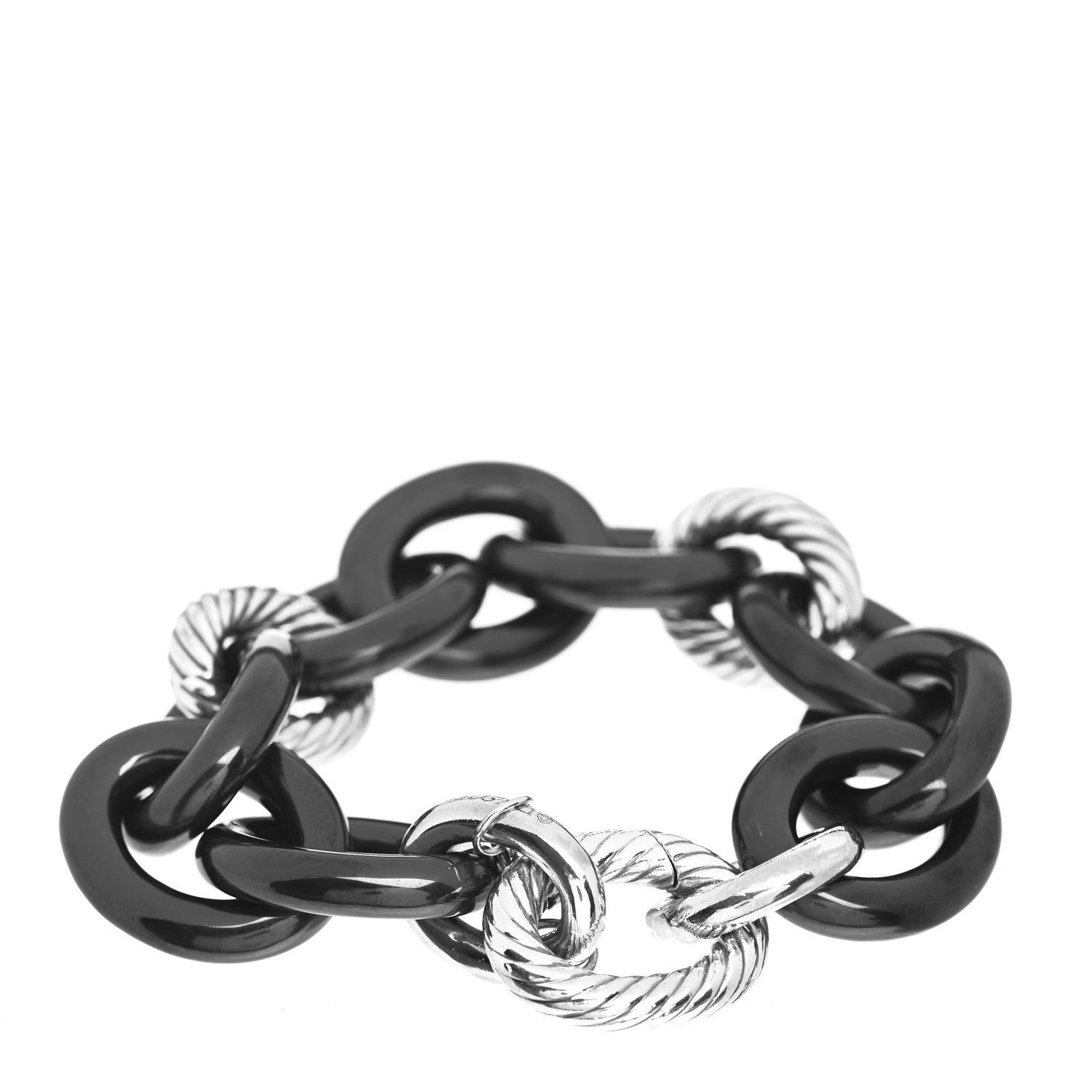 David Yurman Sterling Silver Black Ceramic 17mm Extra Large Oval Link Bracelet 3 of 4