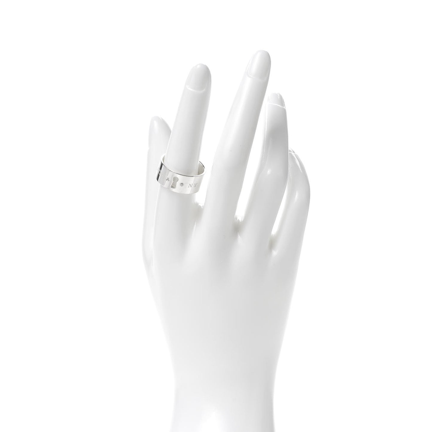 Sterling Silver Diamond Lock Wide Band Ring 56 7.5