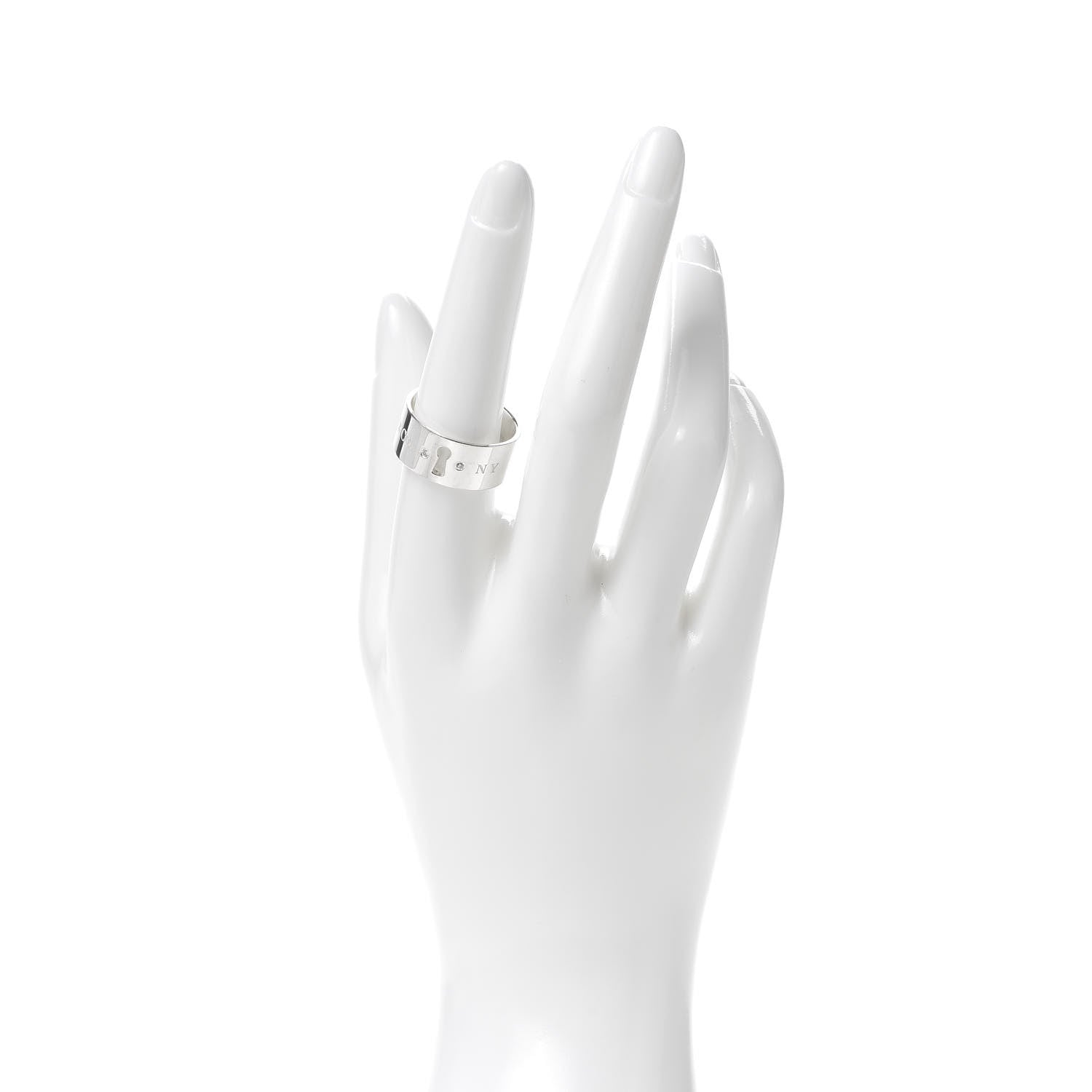 Tiffany Sterling Silver Diamond Lock Wide Band Ring 56 7.5 2 of 4