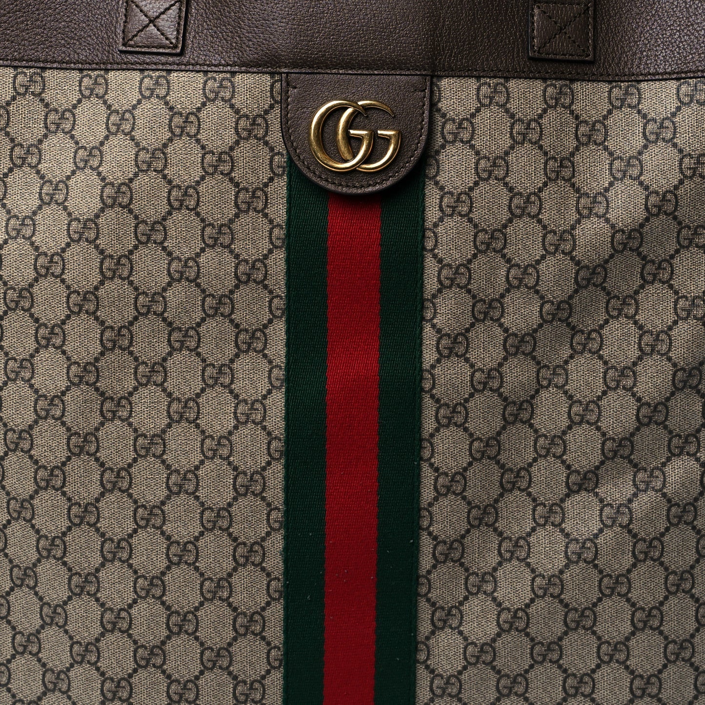 GG Supreme Monogram Web Large Ophidia Vertical Shopping Tote Brown