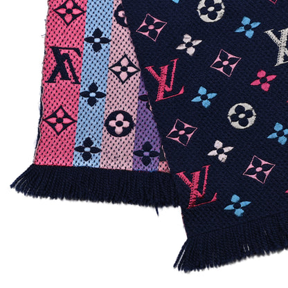 Louis Vuitton Wool Silk Rainbow Logomania Scarf Navy 3 of 4
