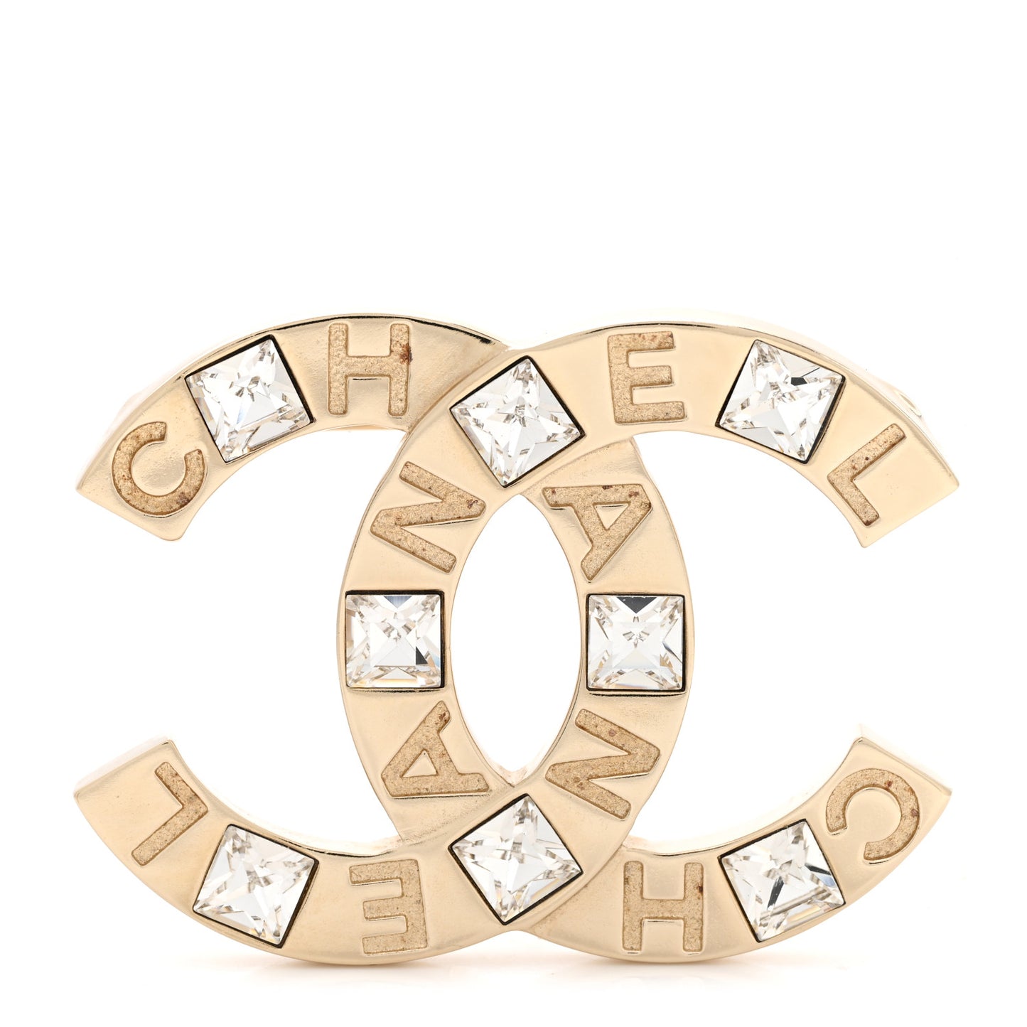 Baguette Crystal Logo CC Brooch Gold
