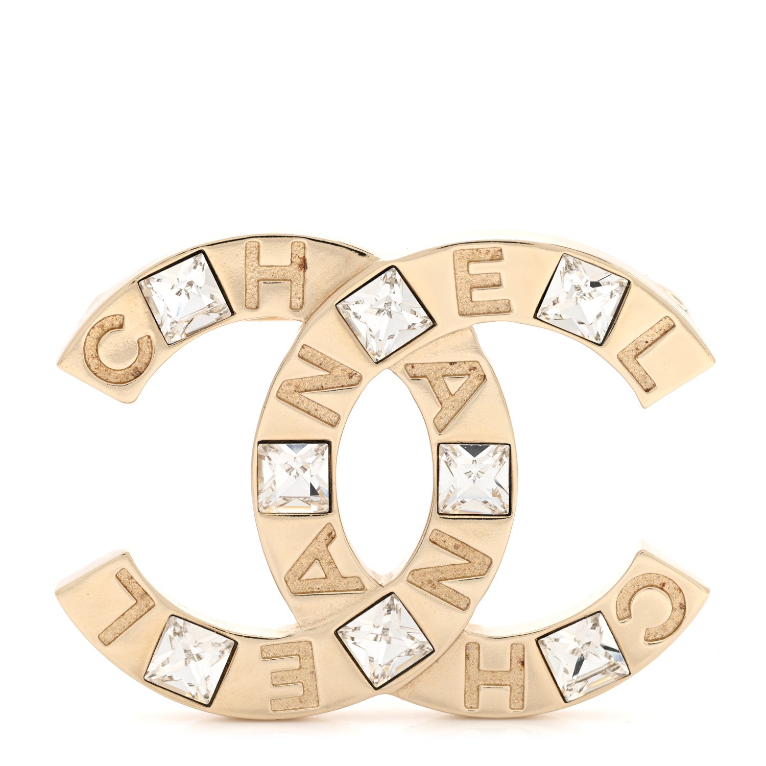Chanel Baguette Crystal Logo CC Brooch Gold 1 of 7