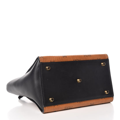 MCM Visetos Small Kathy Double Zip Tote Cognac Black 4 of 11