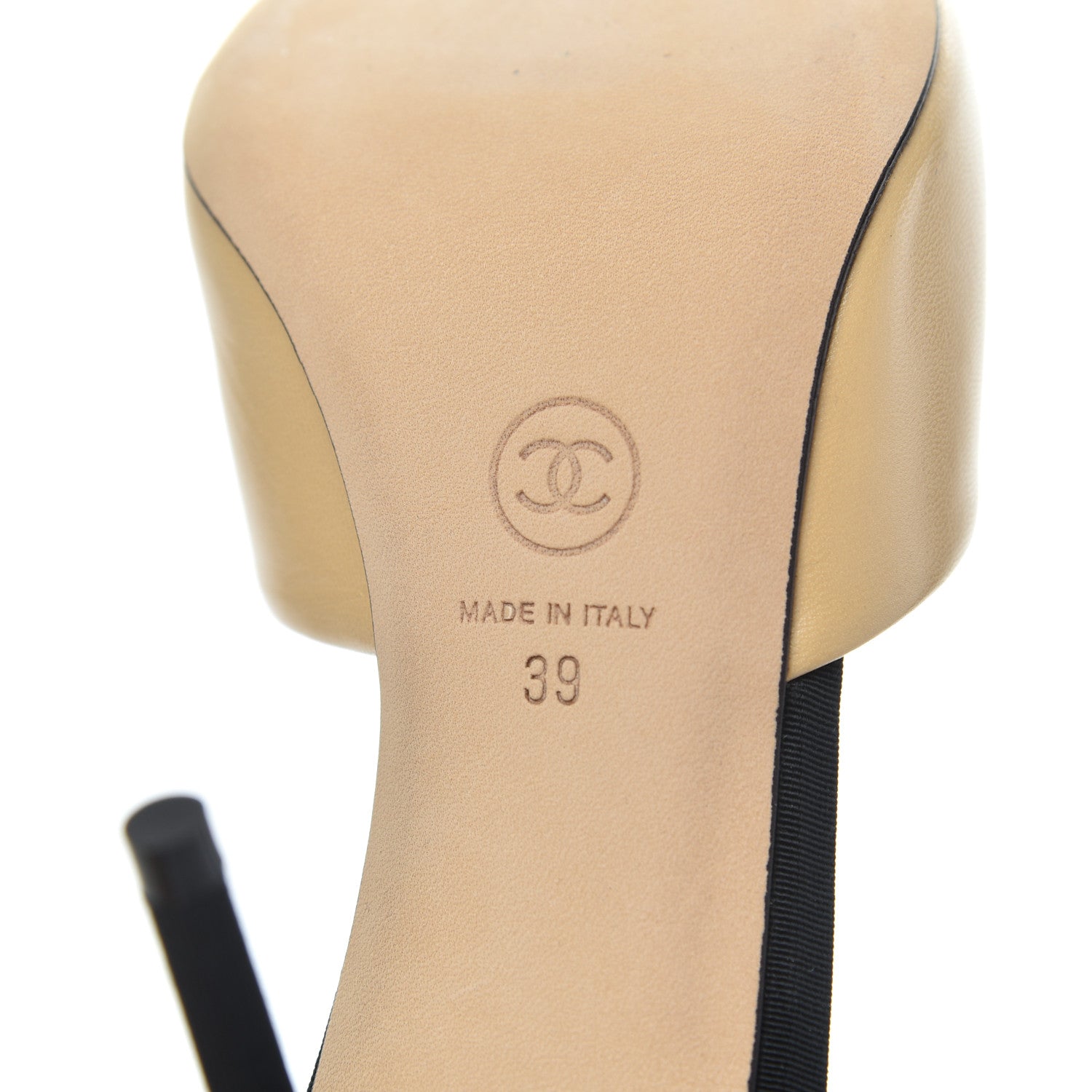 Chanel Goatskin Grosgrain Cap Toe Pearl Mule 39 Beige Black 7 of 16