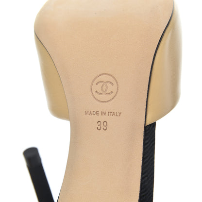 Chanel Goatskin Grosgrain Cap Toe Pearl Mule 39 Beige Black 7 of 16