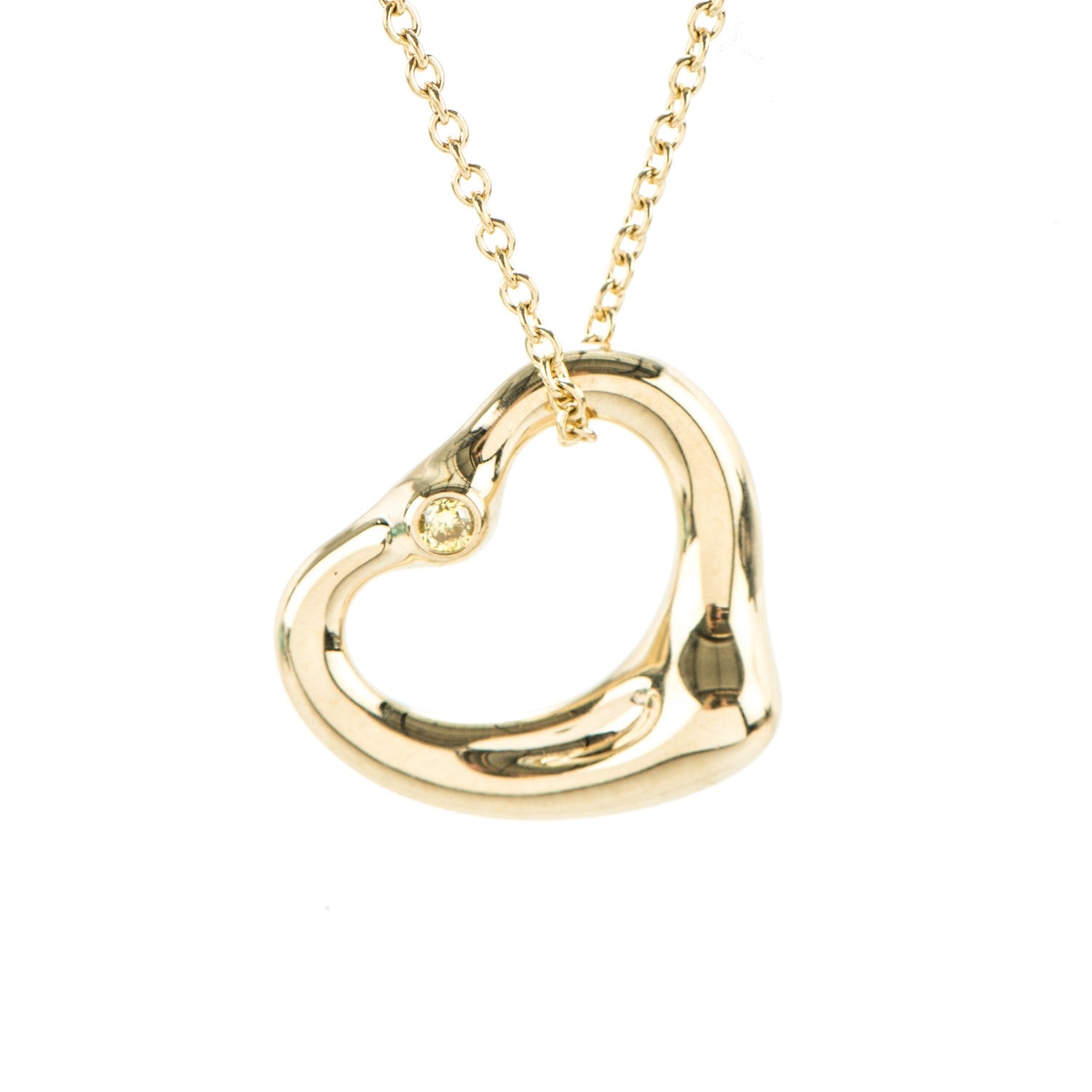 Tiffany 18K Yellow Gold Yellow Diamond Elsa Peretti Open Heart Pendant Necklace 3 of 8
