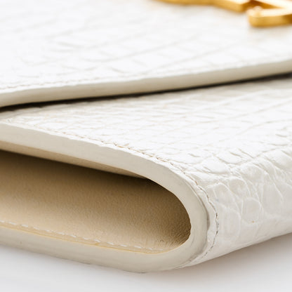 Saint Laurent Calfskin Crocodile Embossed Monogram Uptown Chain Wallet Crema Soft 7 of 10