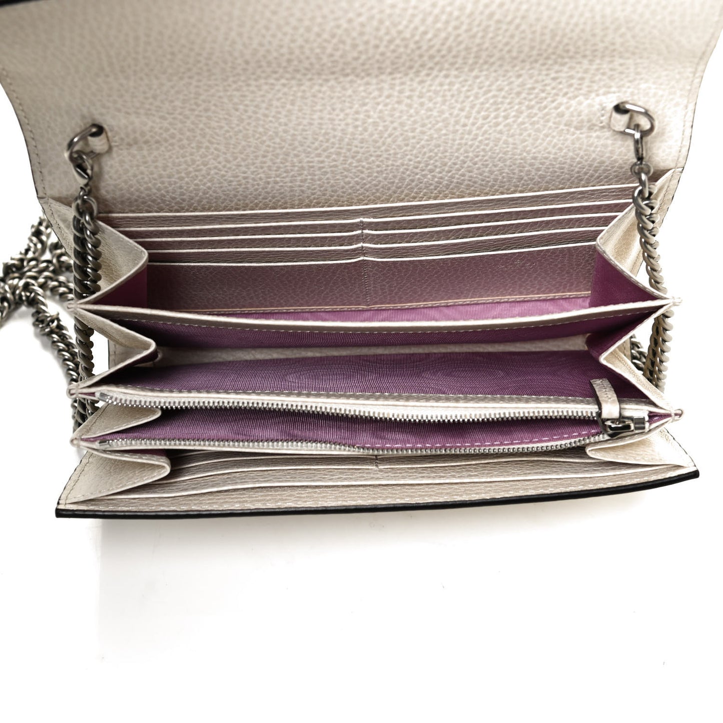 Dollar Calfskin Mini Dionysus Chain Wallet Mystic White