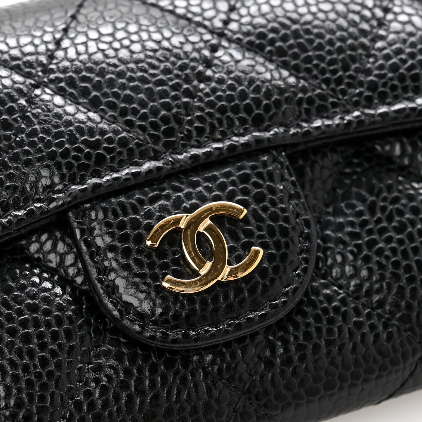 Caviar Quilted Flap Card Holder Wallet Black