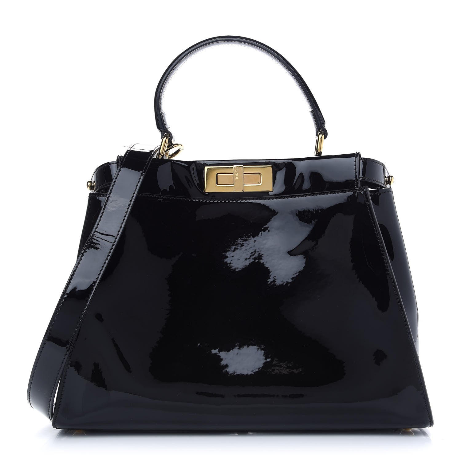 Fendi Patent Medium Peekaboo Iconic Defender Satchel Black 1 of 9