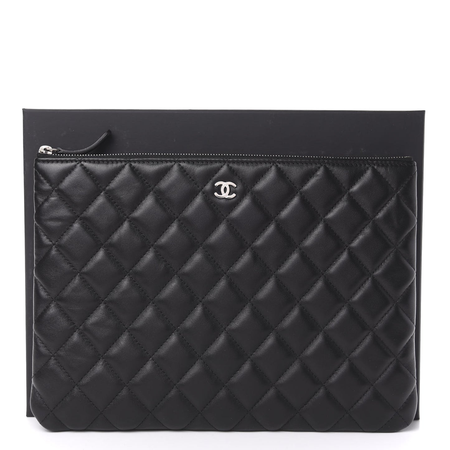 Lambskin Quilted Large Cosmetic Case Black