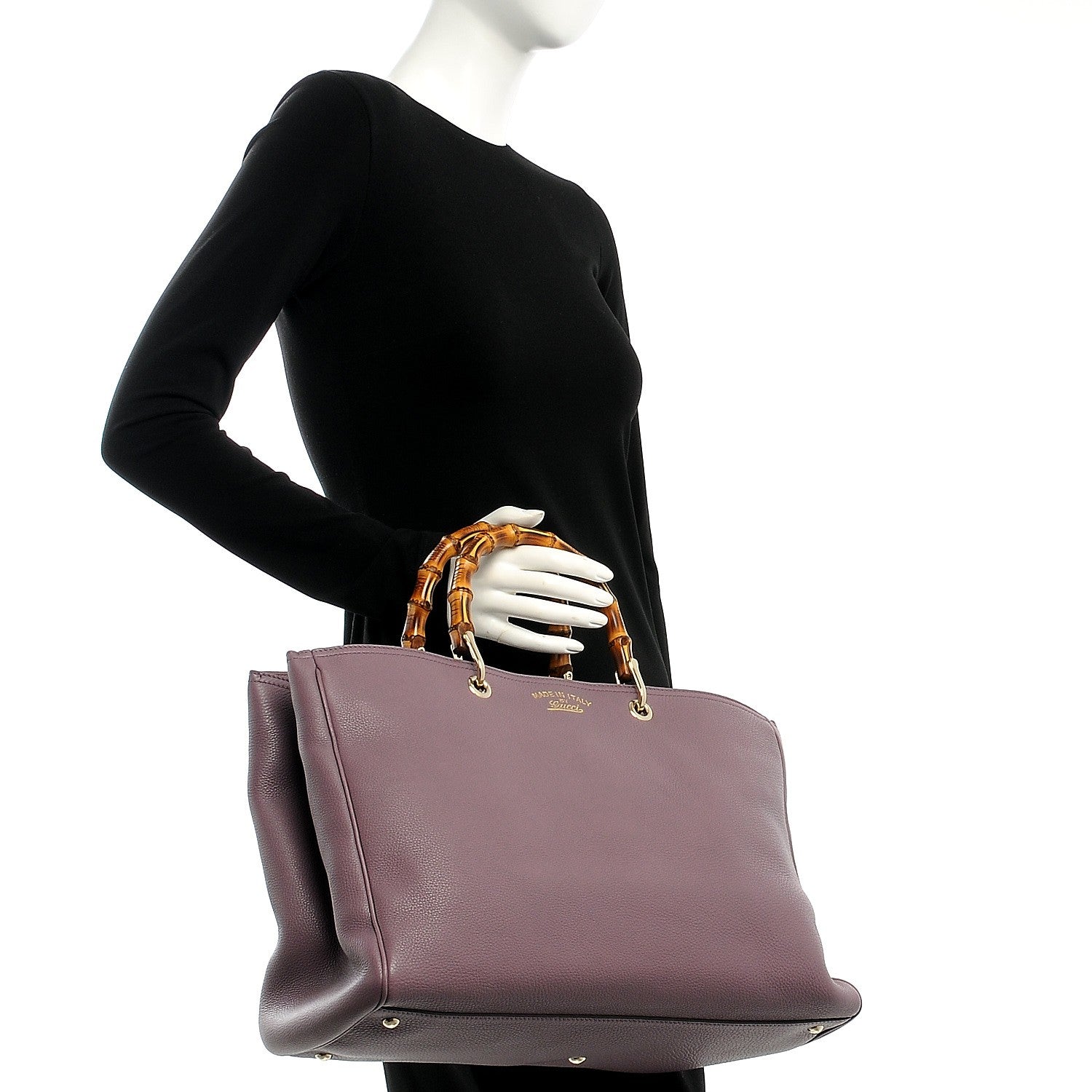 Gucci Calfskin Large Bamboo Shopper Tote Purple 3 of 8