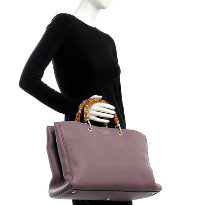 Gucci Calfskin Large Bamboo Shopper Tote Purple 3 of 8