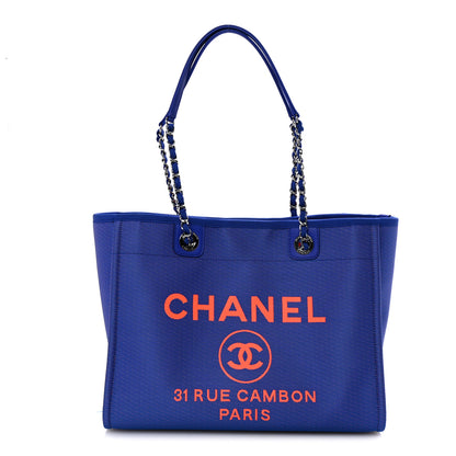 Chanel Mixed Fibers Small Deauville Tote Blue Orange 1 of 10