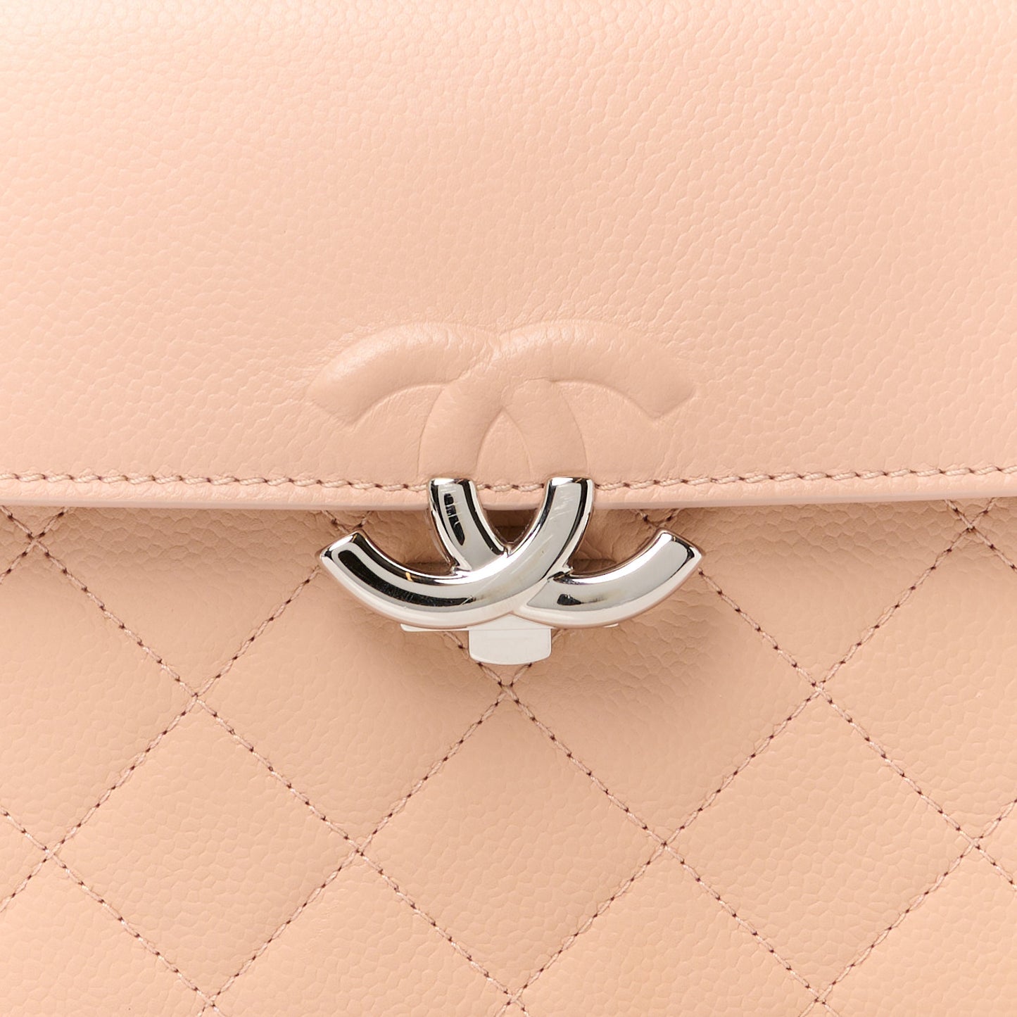 Goatskin Quilted Large CC Box Flap Beige
