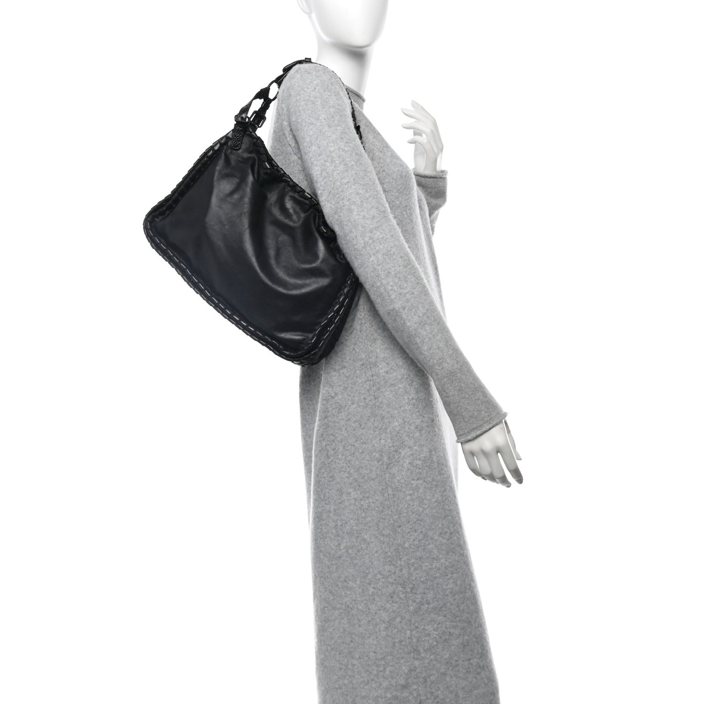 Nappa Intrecciato Snakeskin Hobo Black