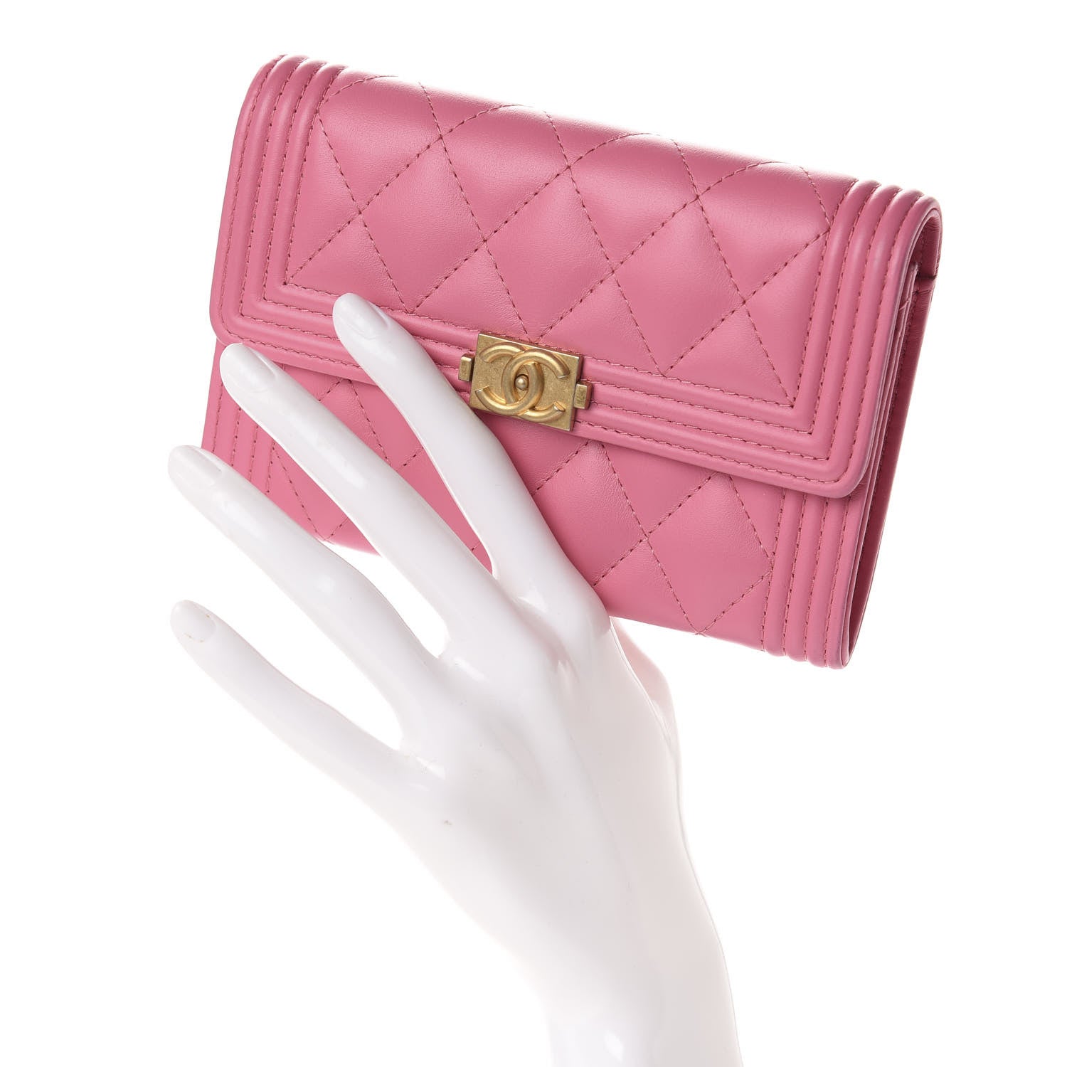 Chanel Lambskin Quilted Medium Boy Flap Wallet Pink 2 of 14