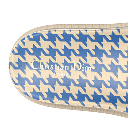 Christian Dior Micro PDP Cotton Houndstooth Embroidered Dway 10mm Slide Sandals 39.5 Cornflower 7 of 9