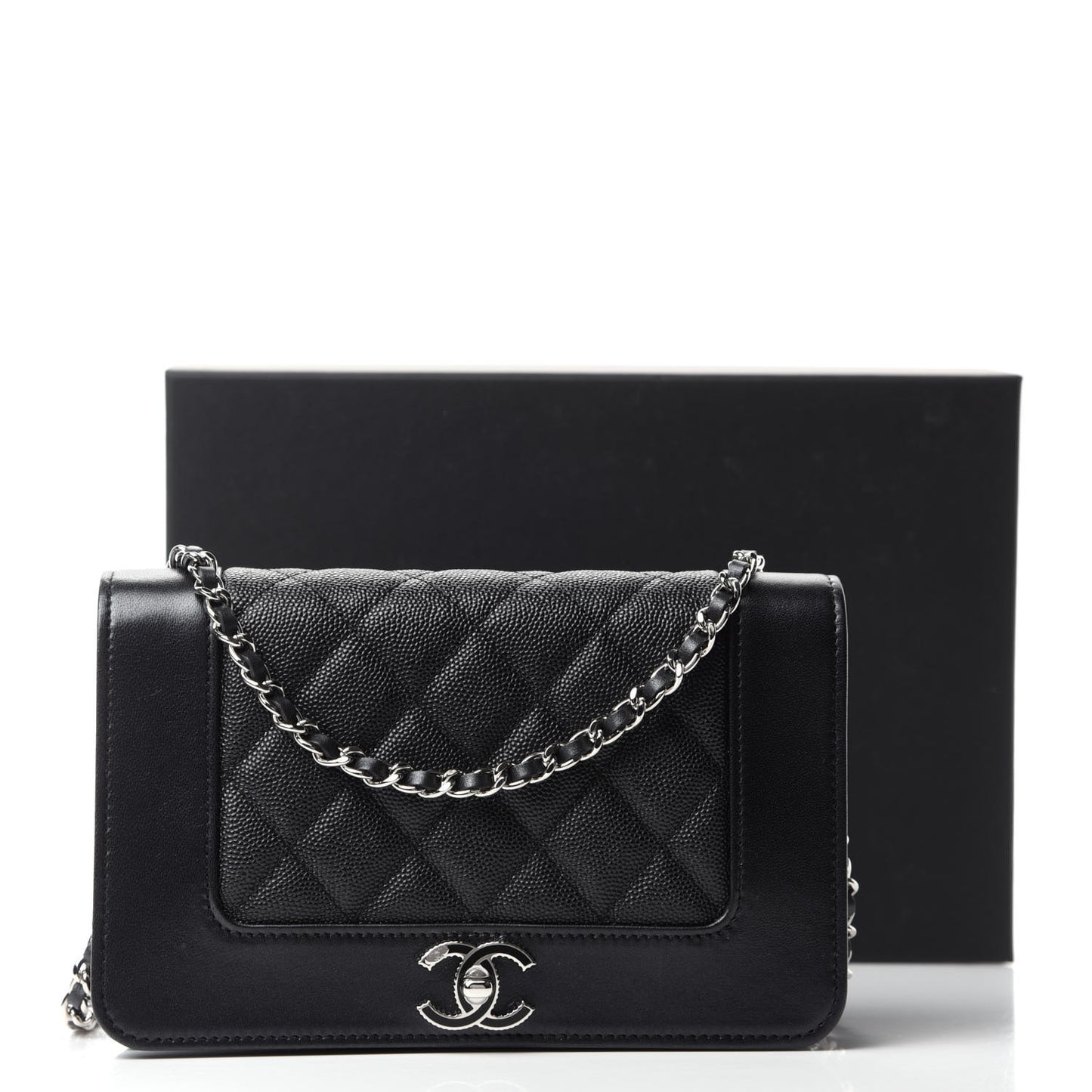 Caviar Quilted Vintage Mademoiselle Wallet On Chain WOC Black