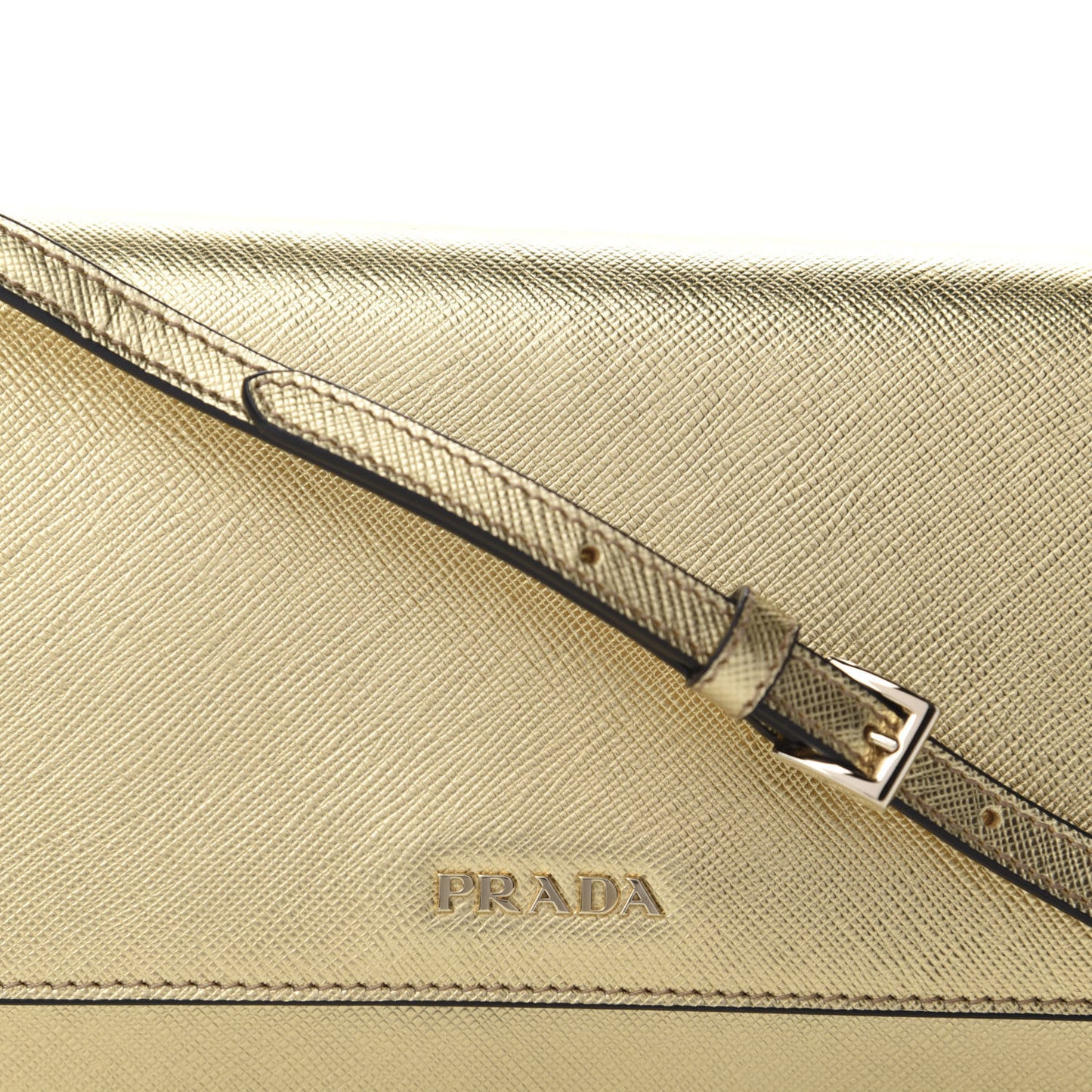 Metallic Saffiano Metal Flap Wallet With Strap Platino