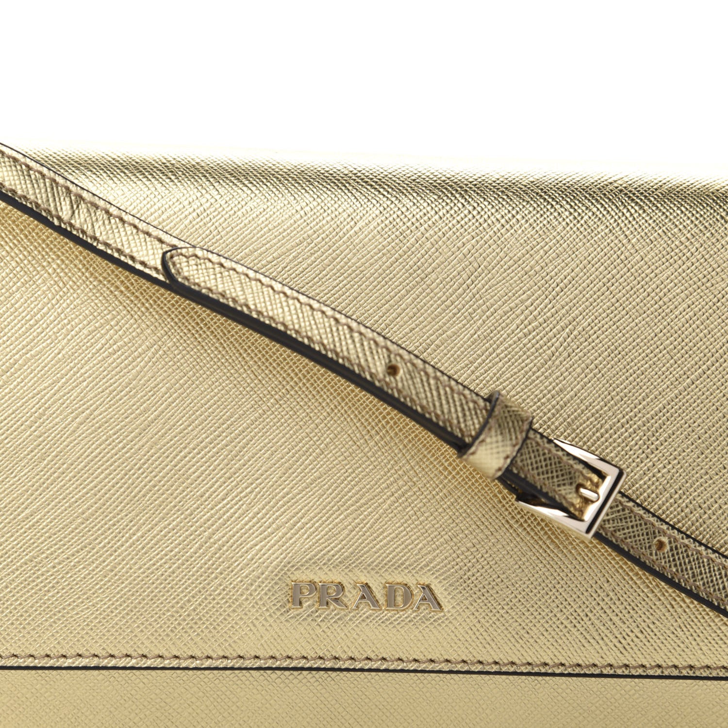Prada Metallic Saffiano Metal Flap Wallet With Strap Platino 9 of 9