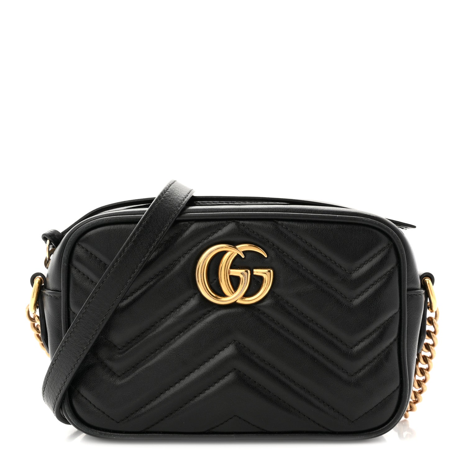 Gucci Calfskin Matelasse Mini GG Marmont Chain Shoulder Bag Black 1 of 23