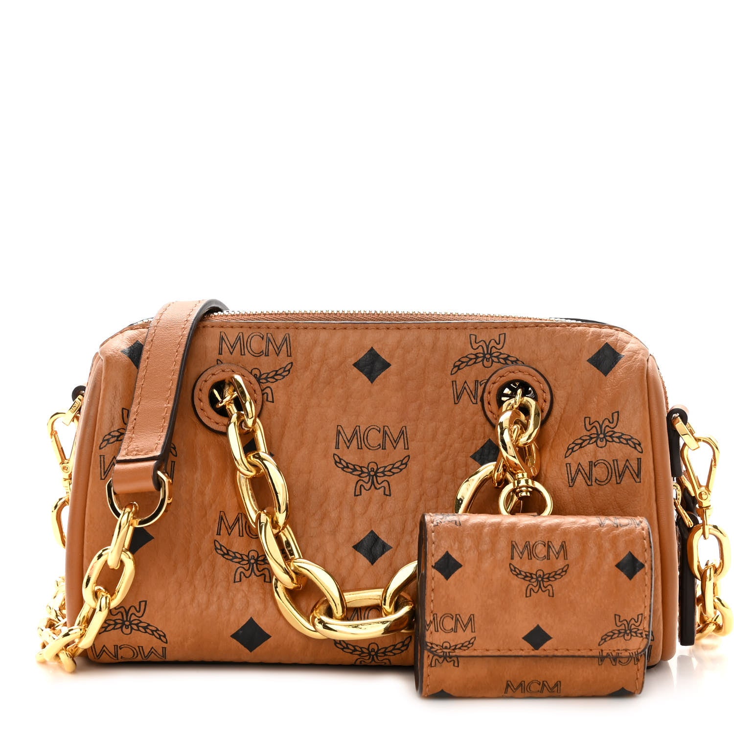 MCM Visetos Essential Original Mini Boston Bag Cognac 1 of 11