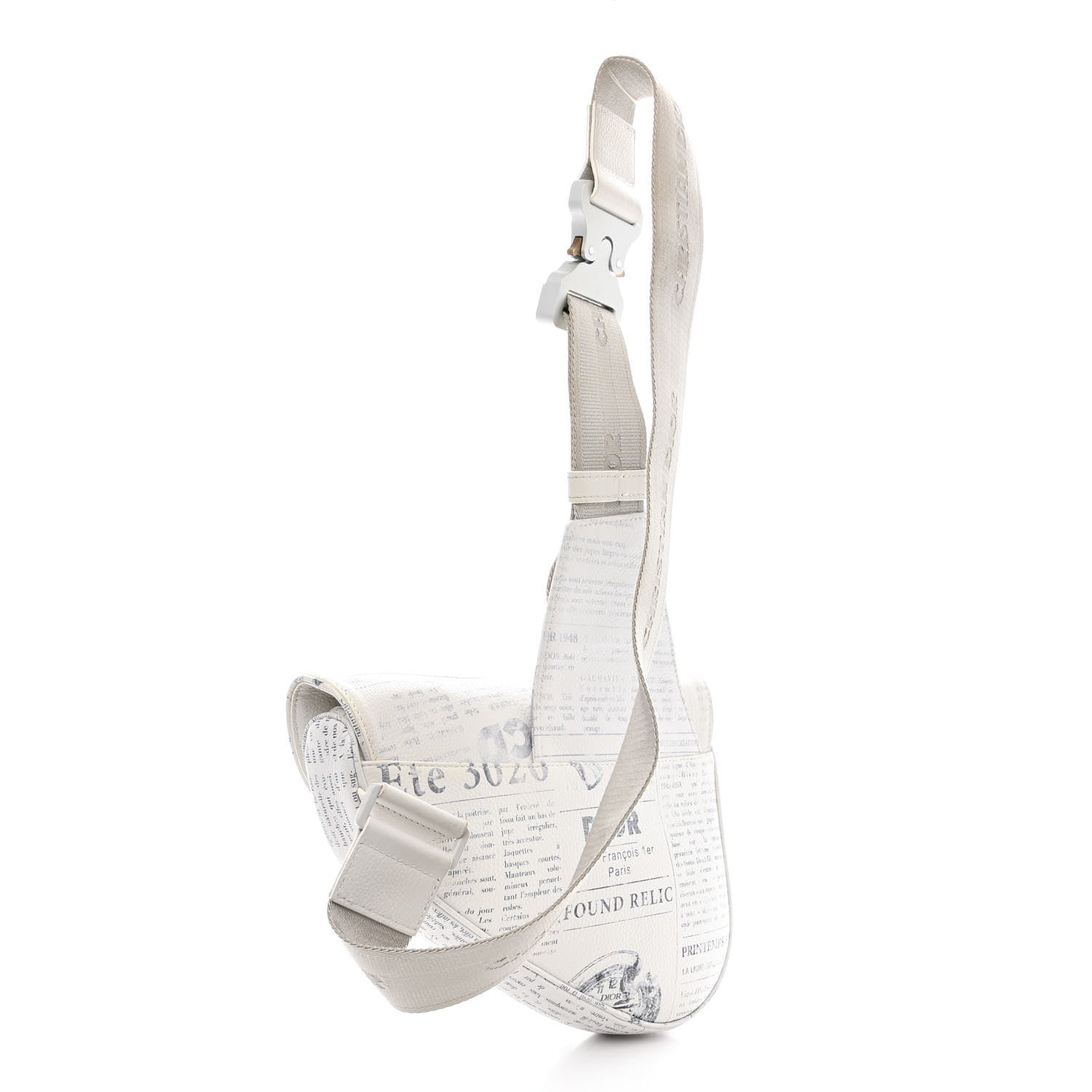 Christian Dior X Daniel Arsham Grained Calfskin Newspaper Print Saddle Bag White 3 of 13