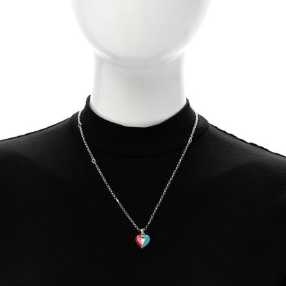 Gucci Metal Enamel Interlocking G Heart Lightning Charm Necklace Red Blue 2 of 7