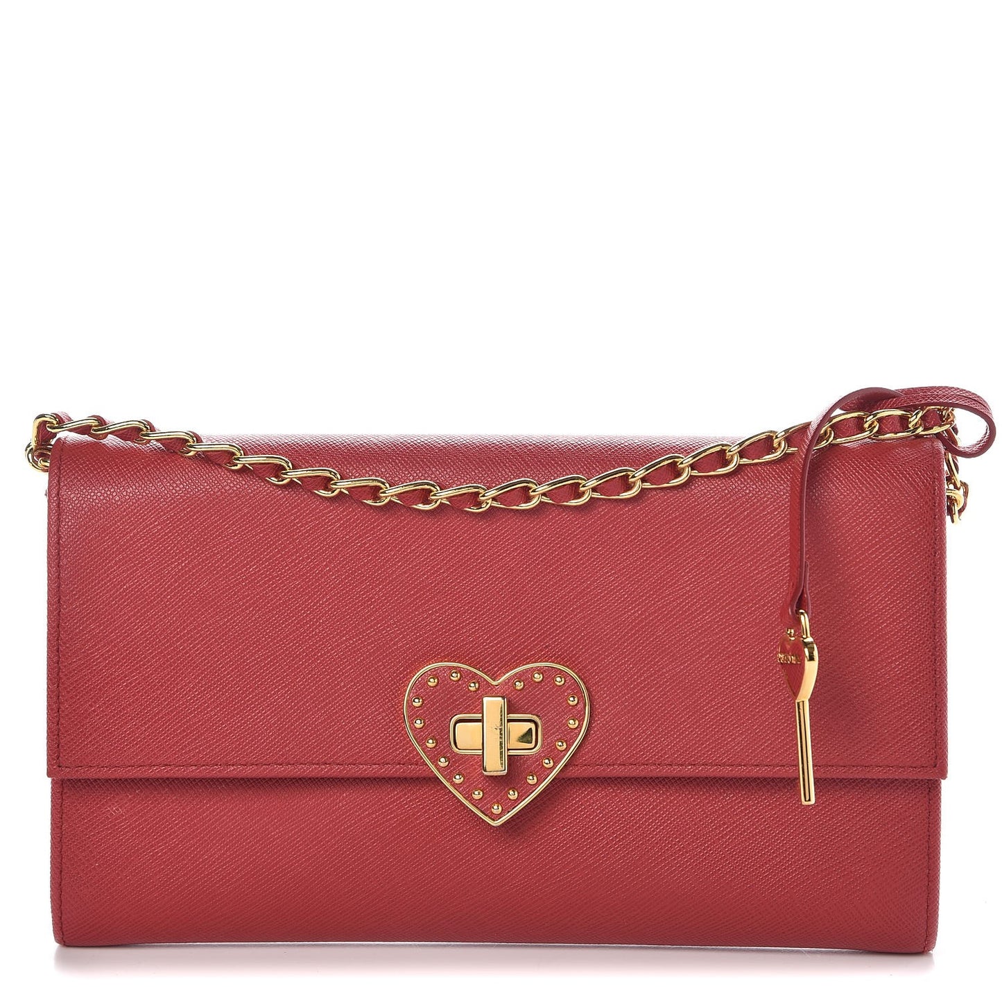 Saffiano Heart Chain Wallet Fuoco