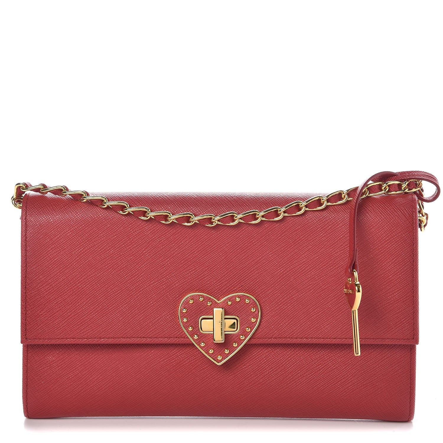 Prada Saffiano Heart Chain Wallet Fuoco 1 of 9