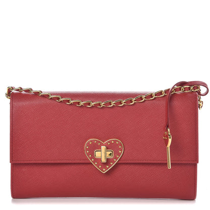 Prada Saffiano Heart Chain Wallet Fuoco 1 of 9