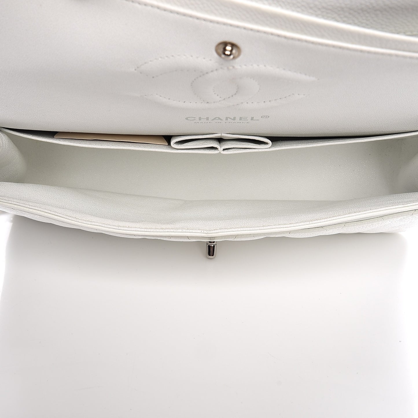 Caviar Quilted Medium Double Flap White